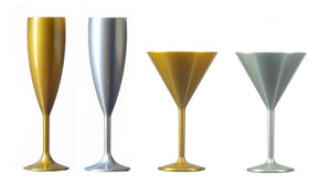 Premium Polycarbonate Gold and Silver Party Drinkware Set with 24x Champagne Flutes and 24x Martini Glasses (Set of 48)