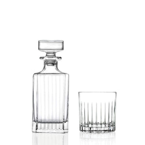 RCR 5Pcs Timeless Italian Crystal Glass Spirits Decanter Set Comprising; 75cl Spirit Decanter & 4X Old Fashioned Spirit Tumbler Glasses