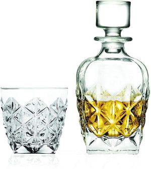 RCR Enigma Italian Crystal Glass 7-Piece Whisky Drinkware Set with 1x Decanter and 6X DOF Tumblers