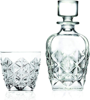 RCR Enigma Italian Crystal Glass 7-Piece Whisky Drinkware Set with 1x Decanter and 6X DOF Tumblers